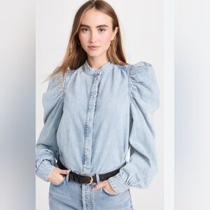 FRAME. Long sleeve, denim Gillian Top. Pristine